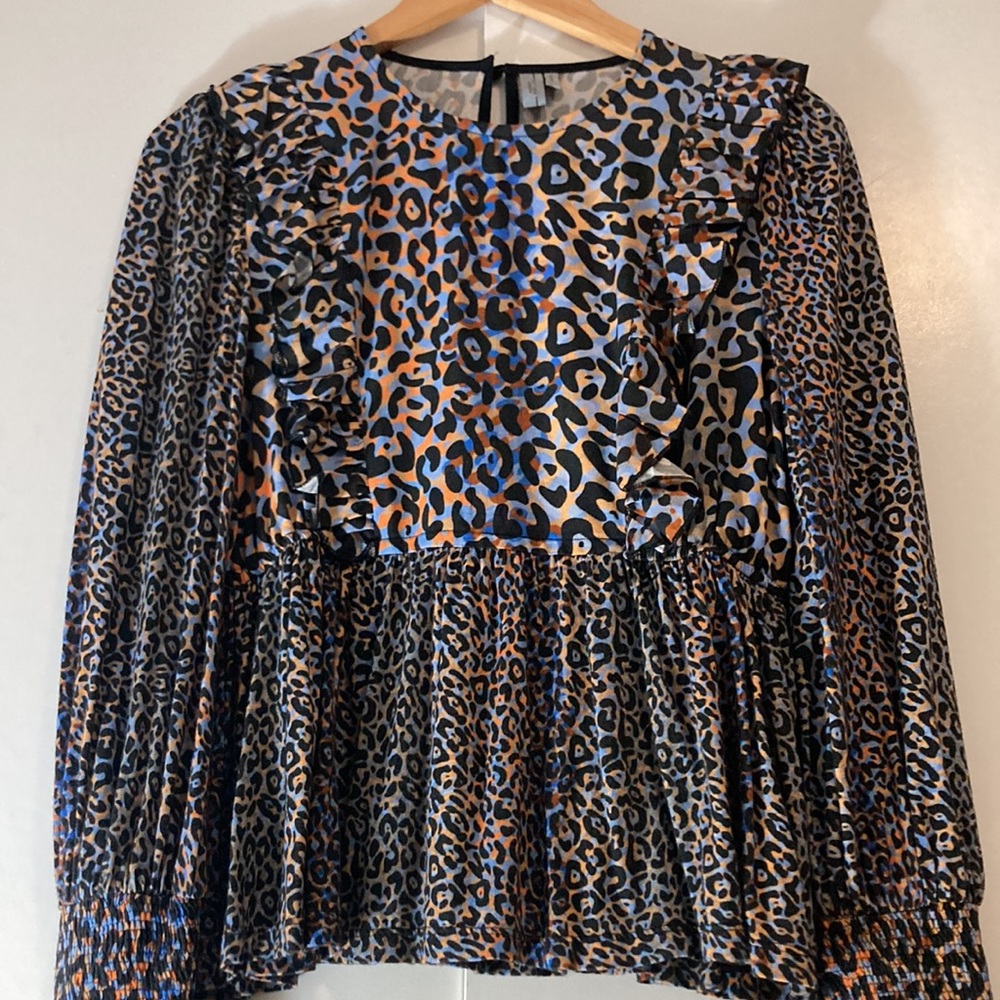 Anthropologie Blank London Moira Peplum Blouse Long Sleeves Leopard Print - Picture 3 of 8